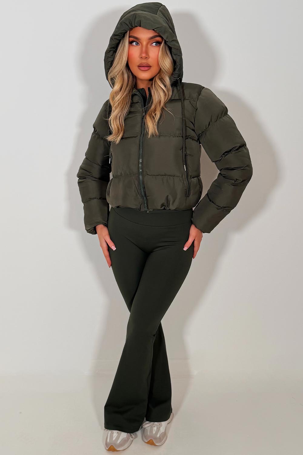 Hooded Puffer Jacket Khaki