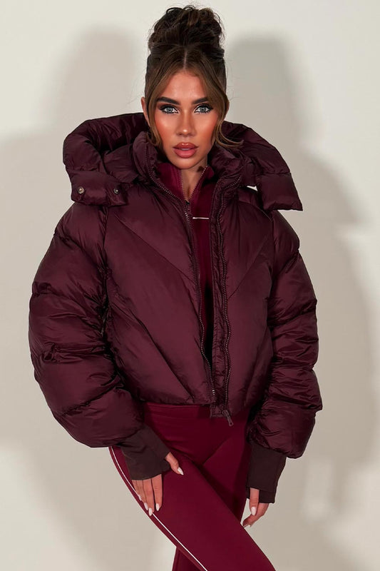 Burgundy Puffer Padded Jacket With Hood