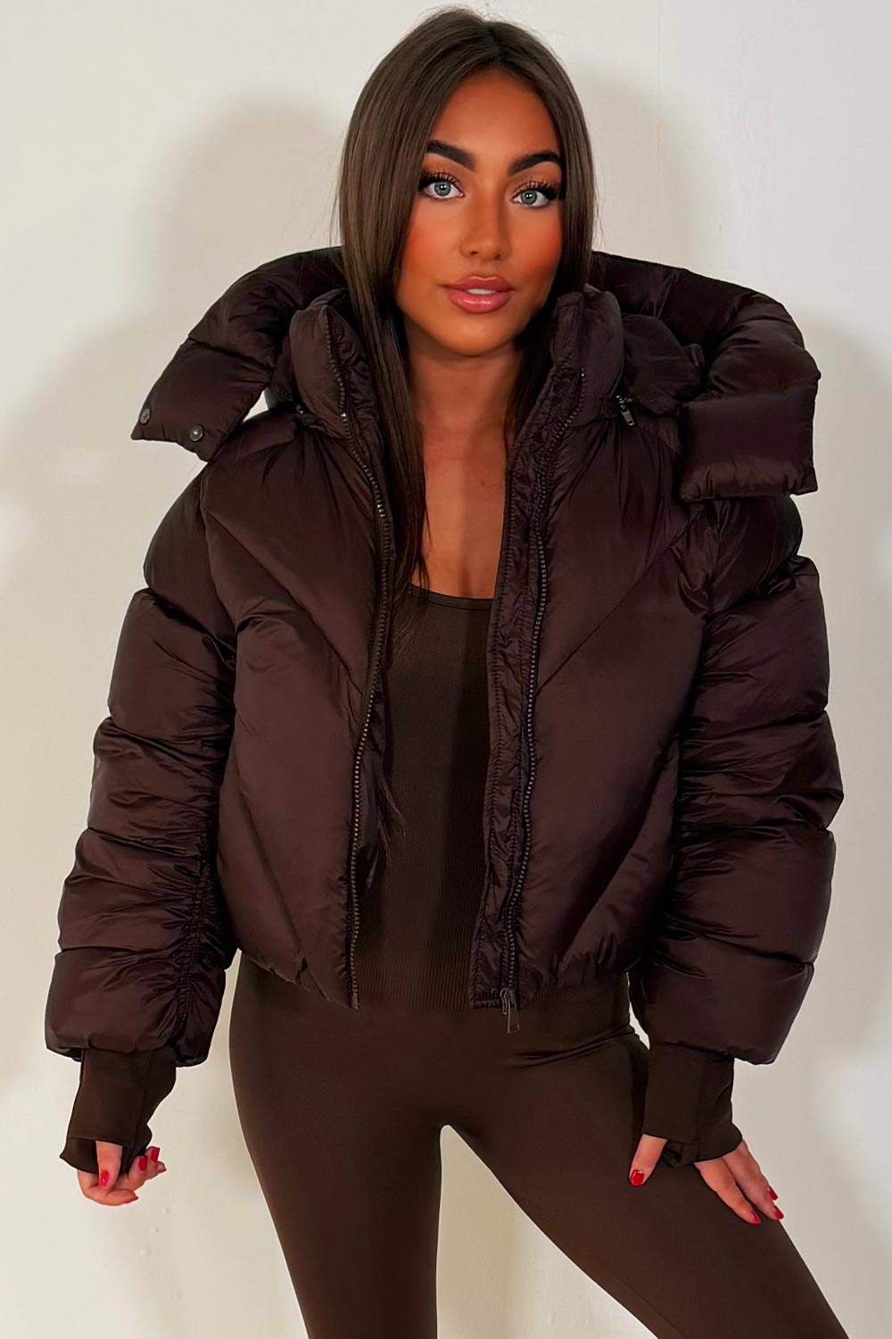Brown Puffer Padded Jacket With Hood