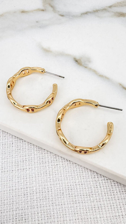 Gold Hoop Chain Link Earrings