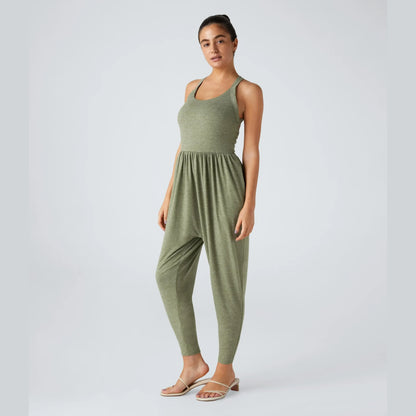 Backless Twisted Harem Casual Plus Size Jumpsuit with Side Pocket-Easy Peezy Edition