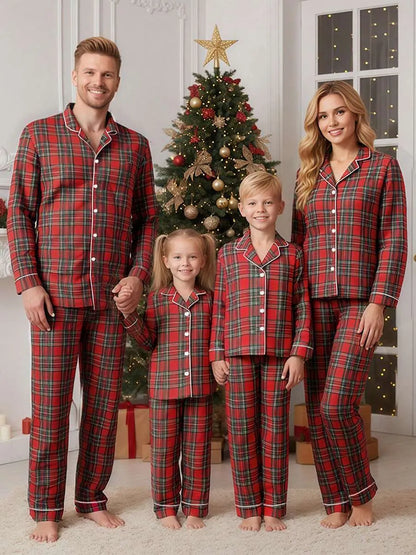 Christmas Plaid Family Matching Pajamas Set - Red Plaid Button-down Sleepwear For Men, Women, Kids & Baby, Festive Holiday Pjs