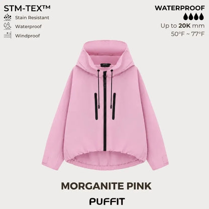 Short Oversized Rain Jacket With Bubble Hem,Loose Fit