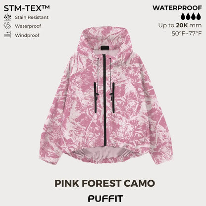 Short Oversized Rain Jacket With Bubble Hem,Loose Fit