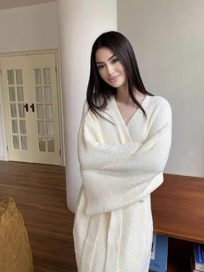 Women's Double-Sided Fleece Robe|Thickened Long Plush Casual Loungewear