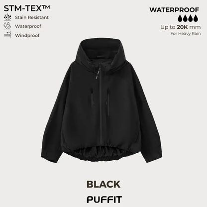 Short Oversized Rain Jacket With Bubble Hem,Loose Fit