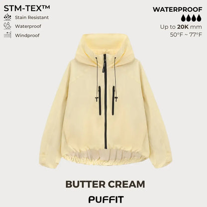 Short Oversized Rain Jacket With Bubble Hem,Loose Fit