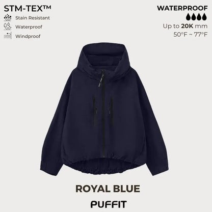 Short Oversized Rain Jacket With Bubble Hem,Loose Fit