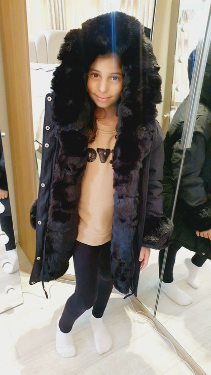Jaya Black KIDS Faux Fur Hooded Toggle Coat