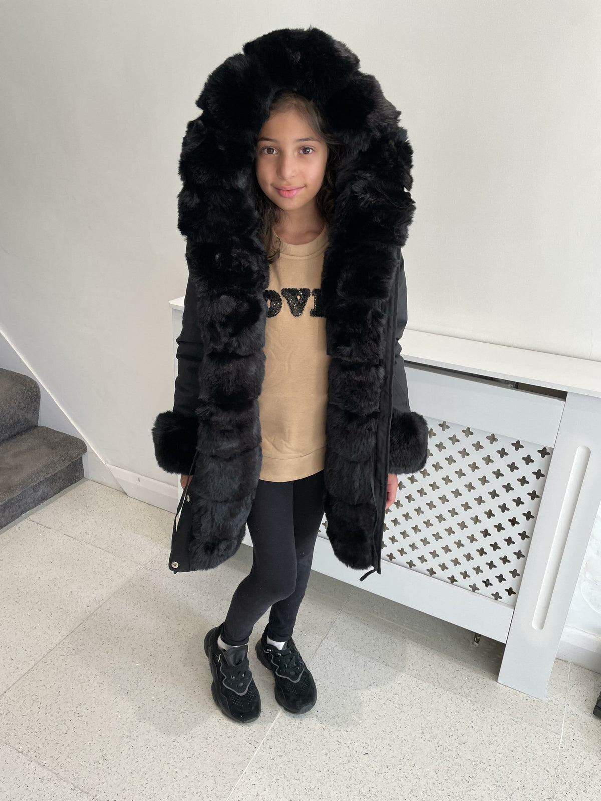Jaya Black KIDS Faux Fur Hooded Toggle Coat