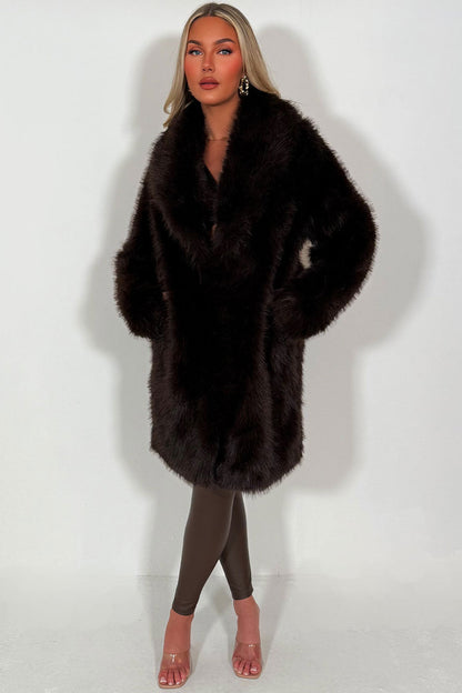 Long Faux Fur Coat Brown