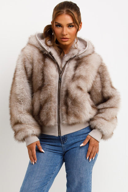 Fur Coat With Hood Beige