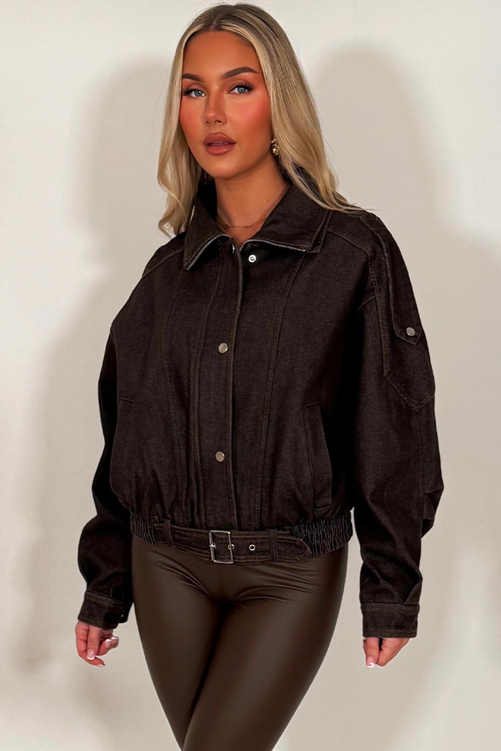 Denim Bomber Jacket Brown
