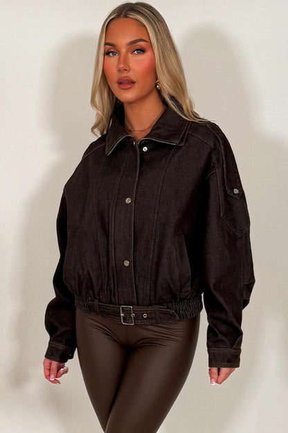 Denim Bomber Jacket Brown