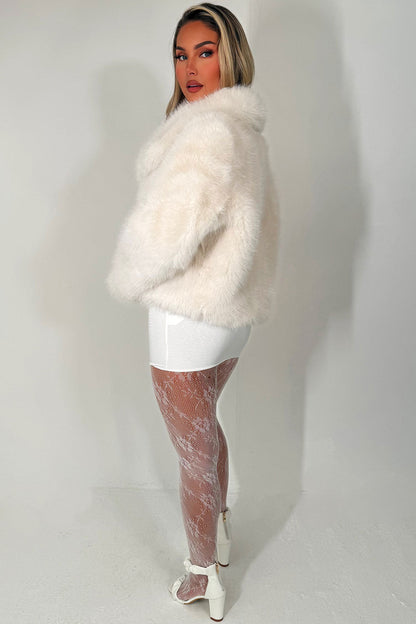 Faux Fur Jacket Collared White
