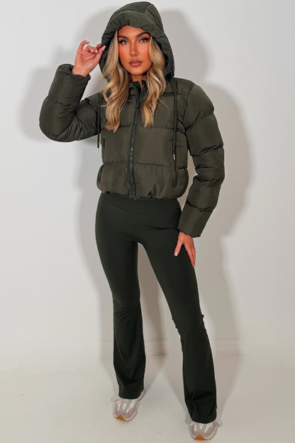 Hooded Puffer Jacket Khaki