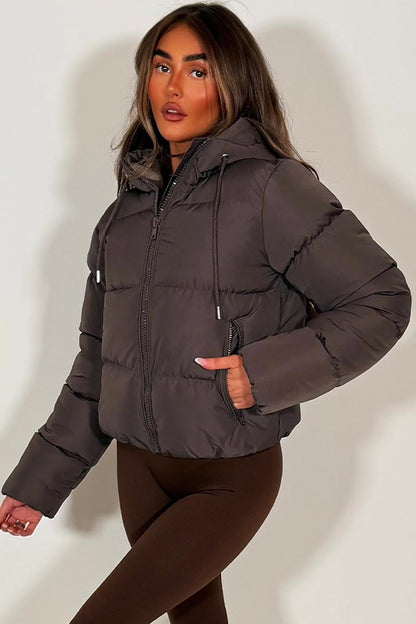Hooded Puffer Jacket Brown