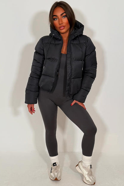 Hooded Puffer Jacket Charcoal Grey