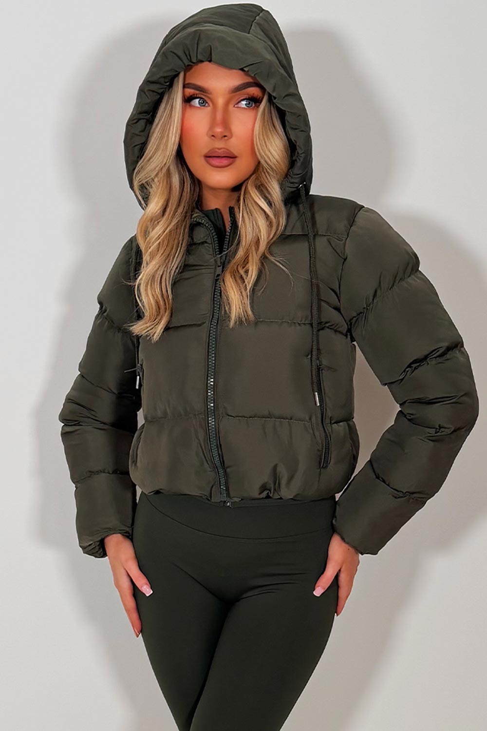 Hooded Puffer Jacket Khaki