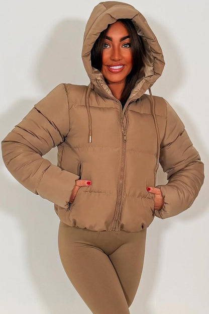 Hooded Puffer Jacket Beige