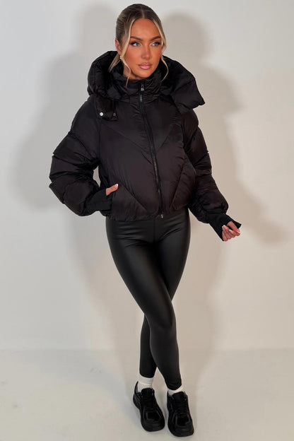 Black Puffer Padded Jacket With Hood