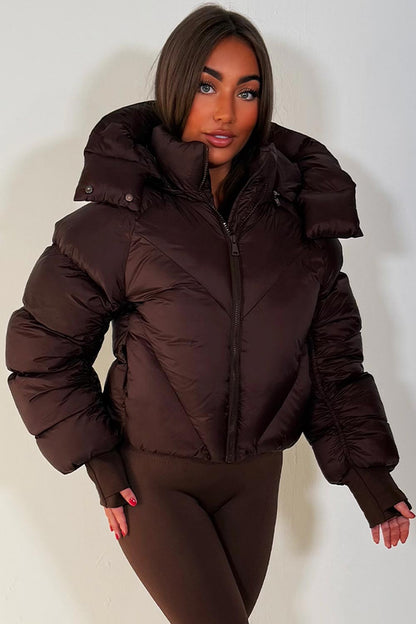 Brown Puffer Padded Jacket With Hood