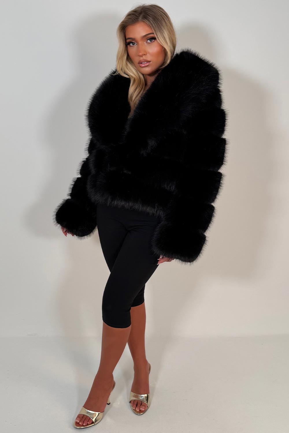 Black Faux Fur Coat With Collar