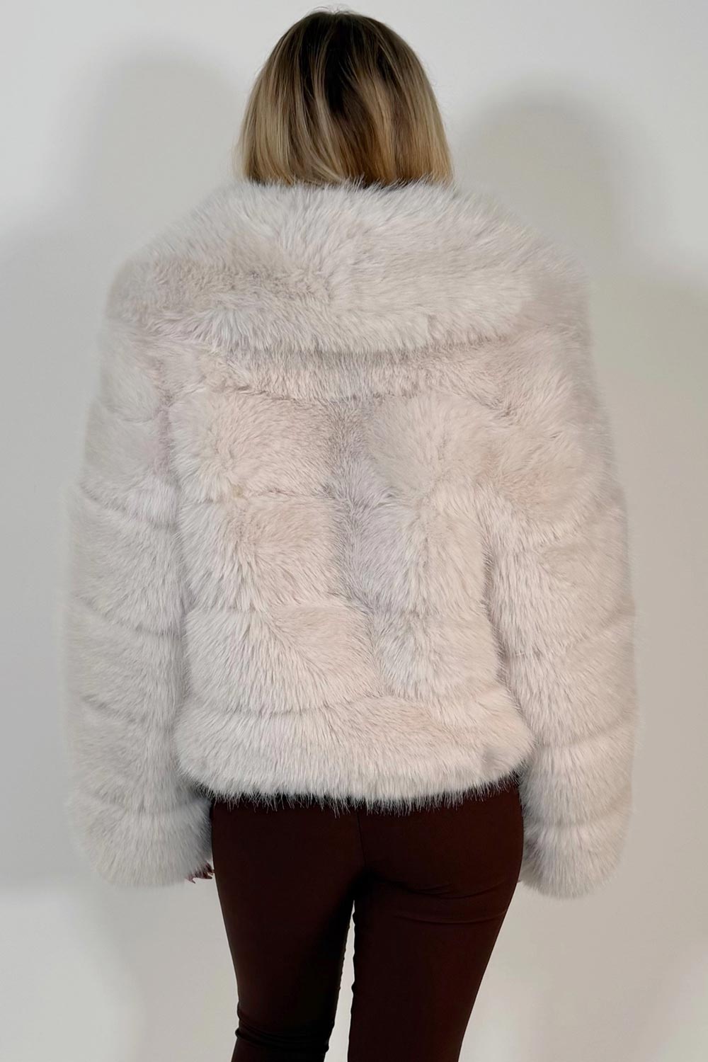 Beige Faux Fur Coat With Collar