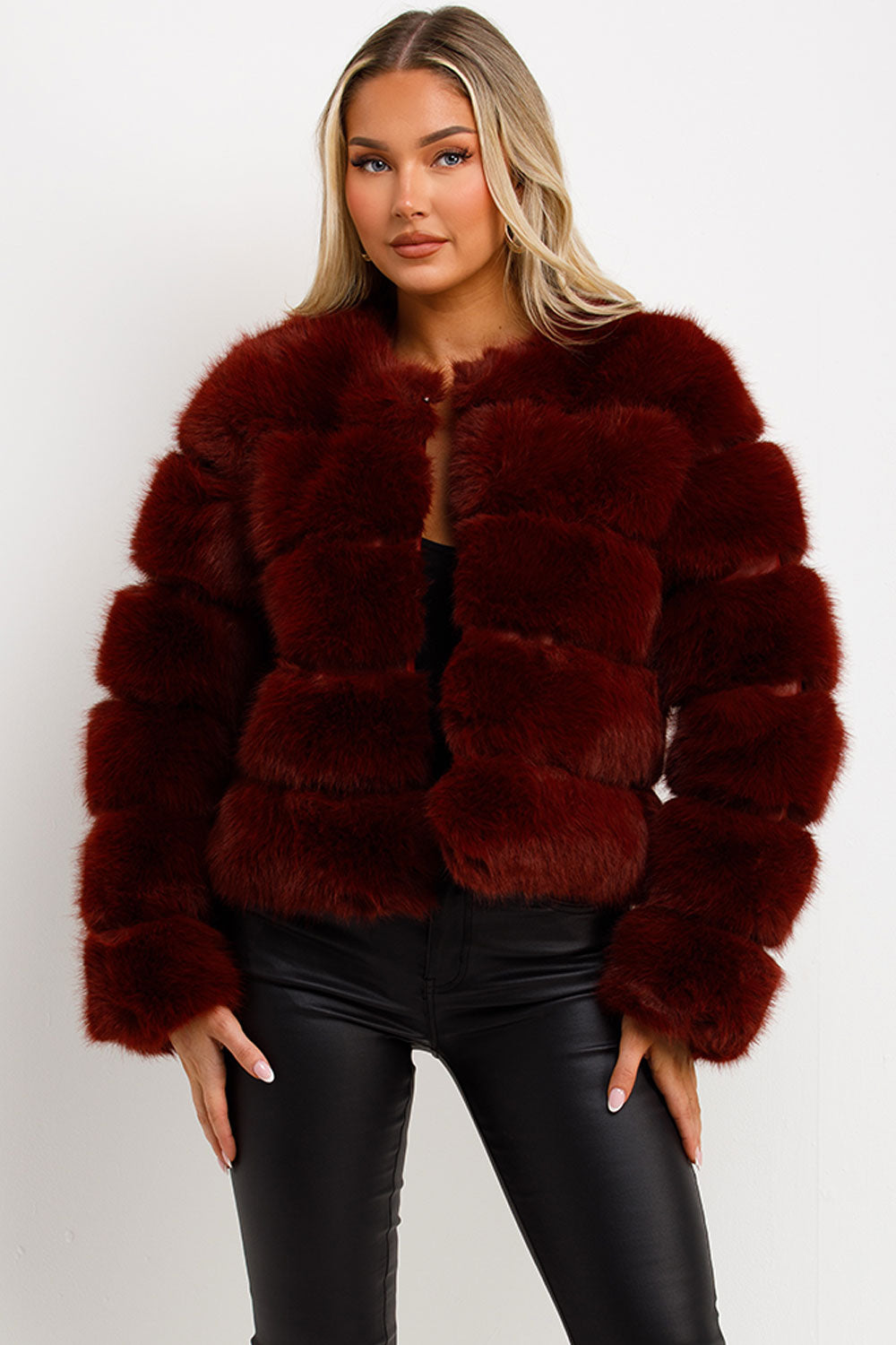 Faux Fur Bubble Coat Burgundy