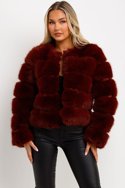 Faux Fur Bubble Coat Burgundy