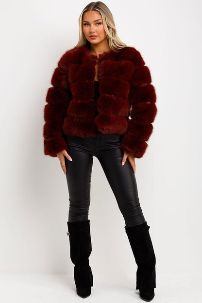 Faux Fur Bubble Coat Burgundy