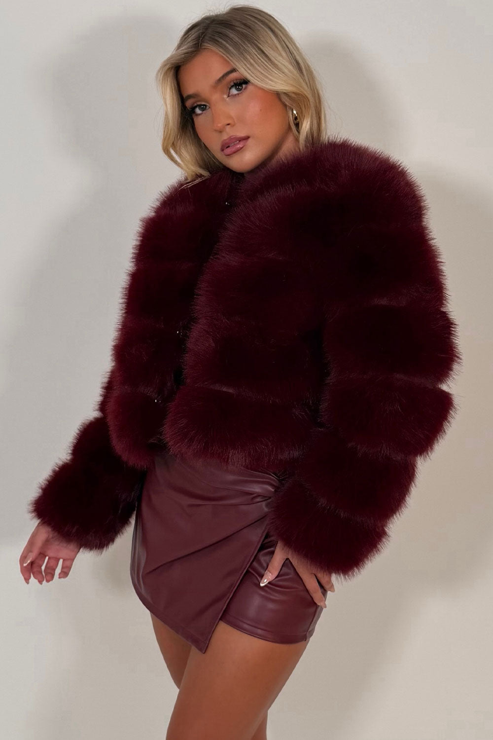 Faux Fur Bubble Coat Burgundy