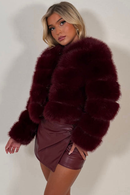 Faux Fur Bubble Coat Burgundy