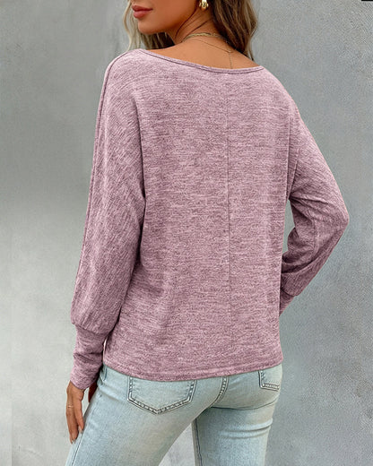 Women's Convertible Shoulder Batwing Sleeve Top Long Sleeve Loose Fit Casual Knit Tee