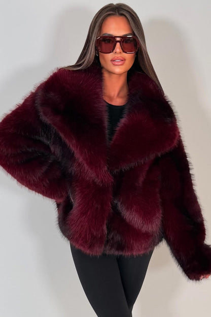 Faux Fur Jacket Collared Burgundy Colourway