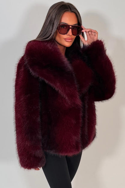 Faux Fur Jacket Collared Burgundy Colourway