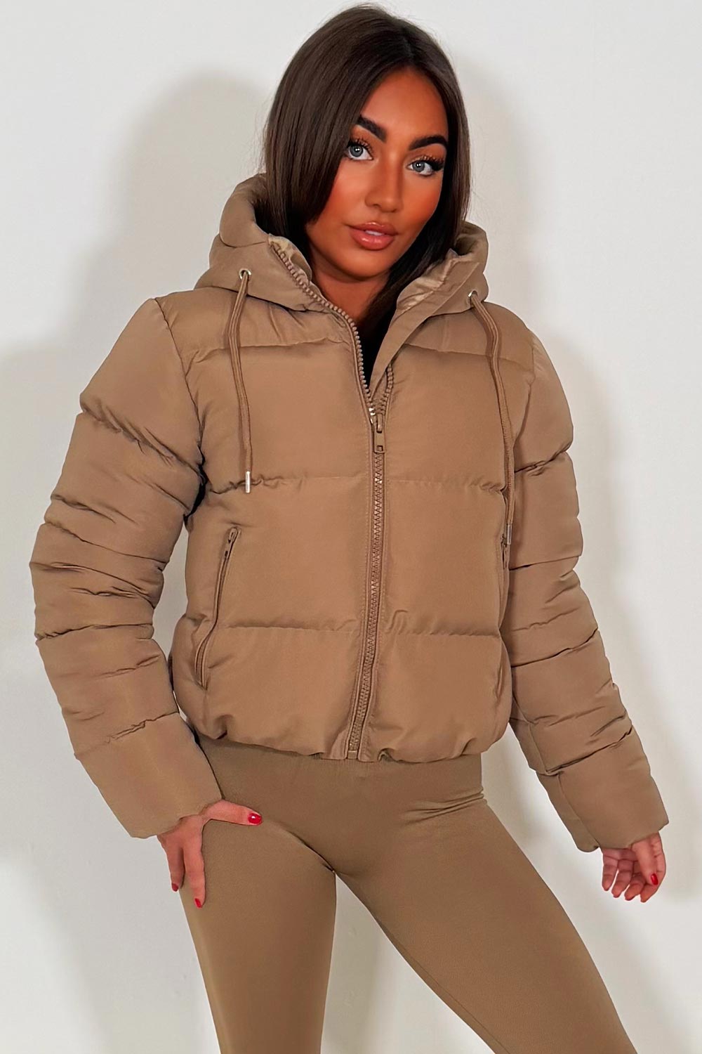 Hooded Puffer Jacket Beige