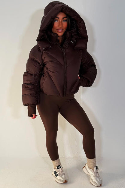 Brown Puffer Padded Jacket With Hood