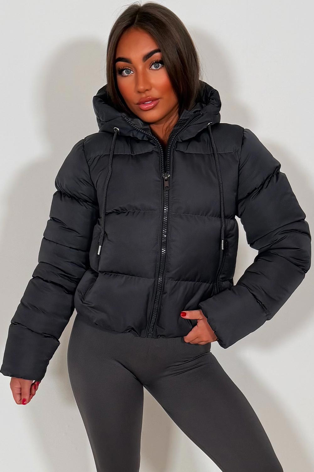 Hooded Puffer Jacket Charcoal Grey