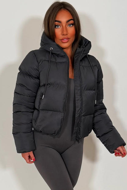 Hooded Puffer Jacket Charcoal Grey