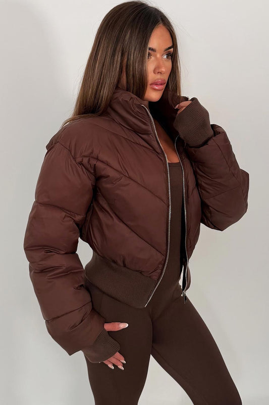 Cropped Puffer Jacket Brown