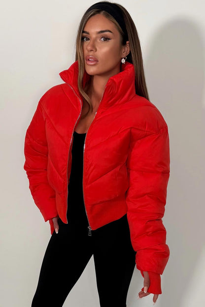Cropped Puffer Jacket Red