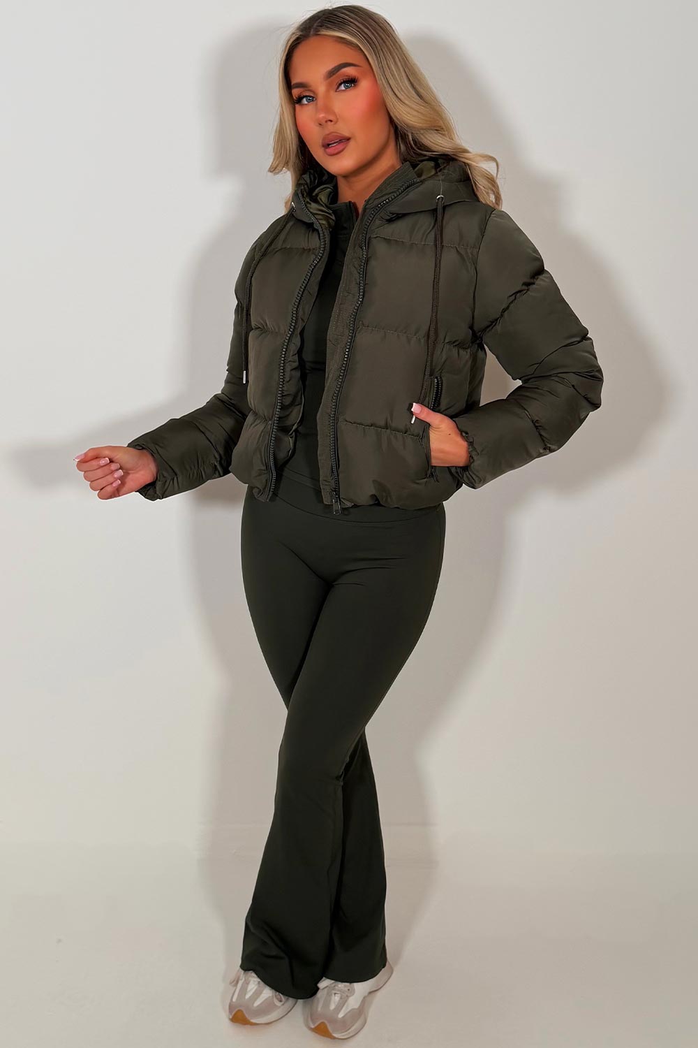Hooded Puffer Jacket Khaki
