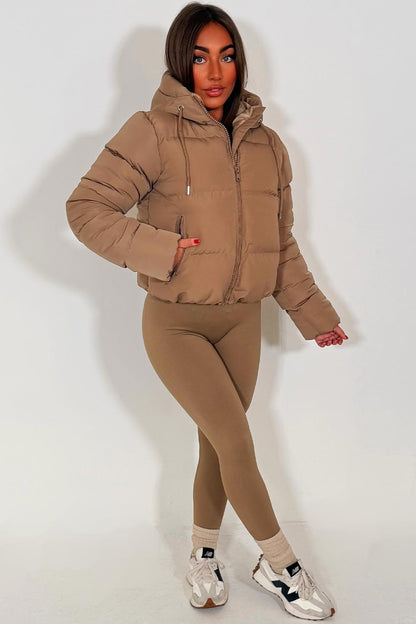 Hooded Puffer Jacket Beige