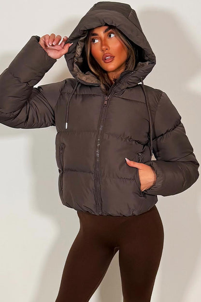 Hooded Puffer Jacket Brown