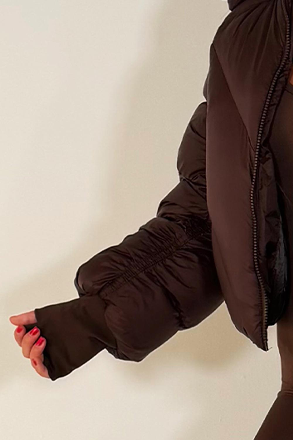 Brown Puffer Padded Jacket With Hood