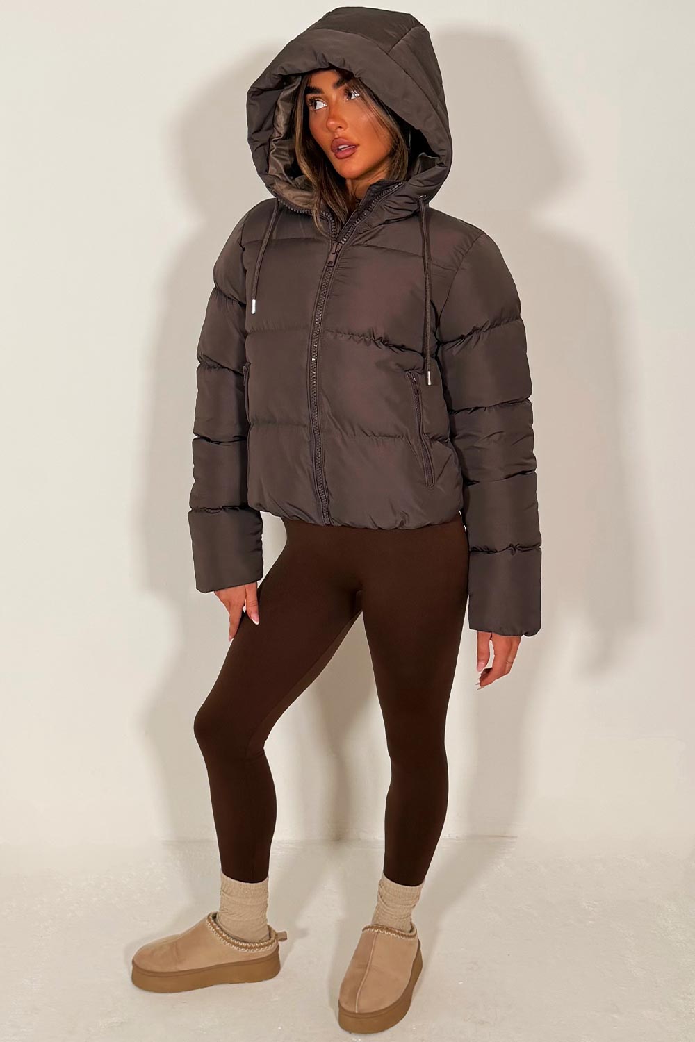 Hooded Puffer Jacket Brown