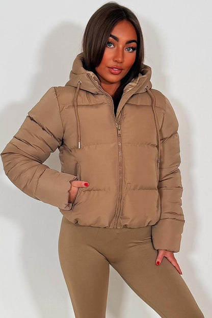 Hooded Puffer Jacket Beige