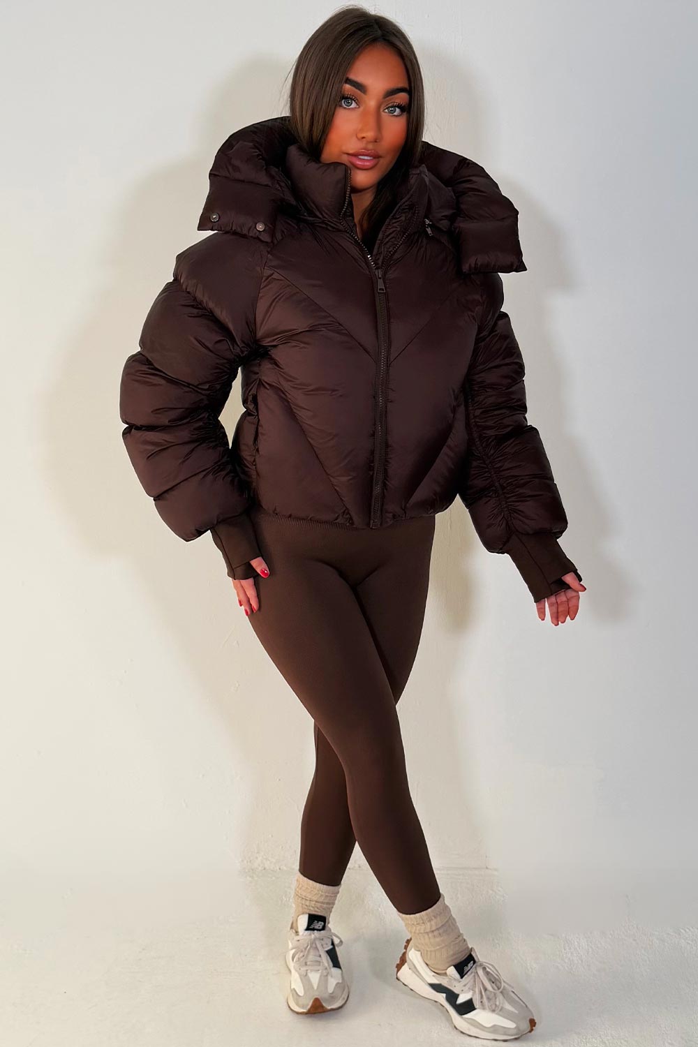 Brown Puffer Padded Jacket With Hood