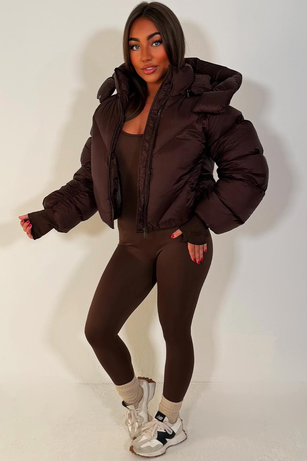 Brown Puffer Padded Jacket With Hood